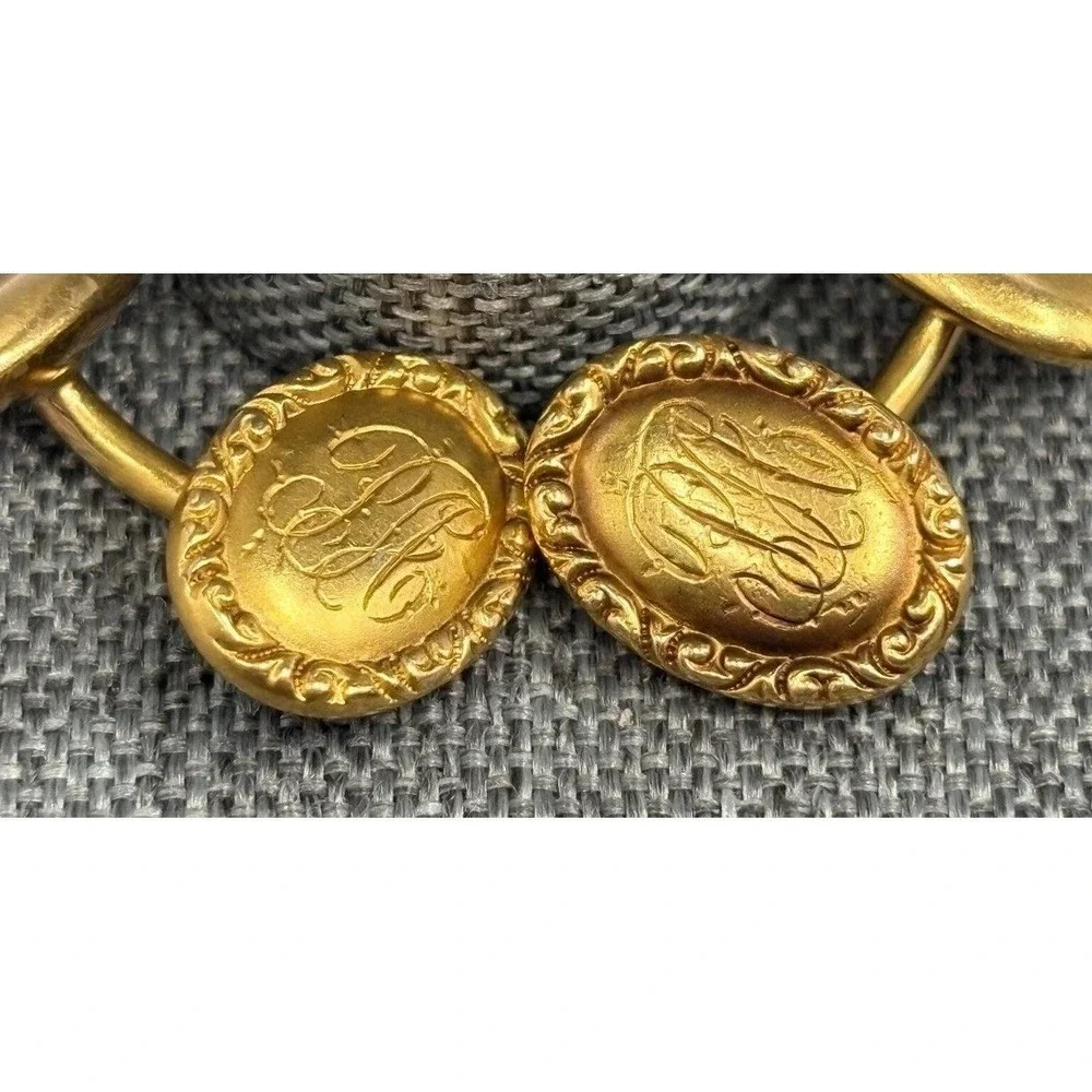Vintage 14K Solid Yellow Gold Tone Victorian Cufflinks Ornate Etched Initials PA